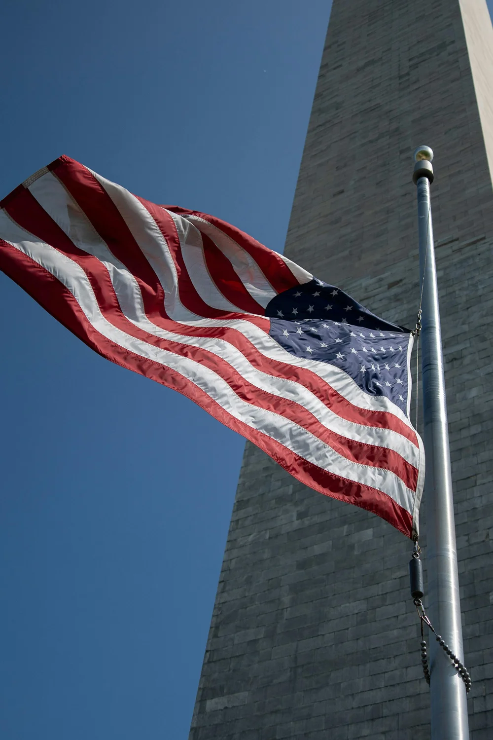 Worm's eye view of the American Flag